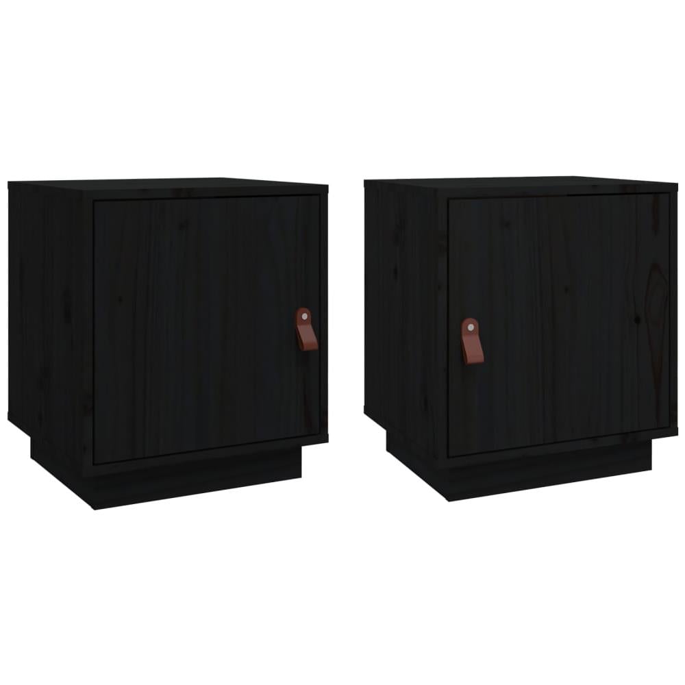 Comodini Nero 2 Pz 40x34x45 Cm In Legno Massello Di Pino - Foto 2