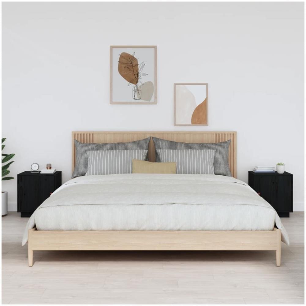 Comodini Nero 2 Pz 40x34x45 Cm In Legno Massello Di Pino - Foto 1
