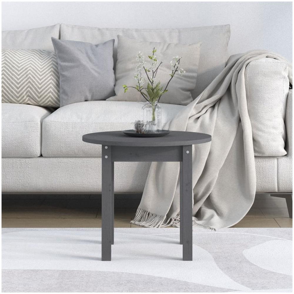 Tavolino da Salotto Grigio ? 45x40 cm in Legno Massello di Pino - Foto 3