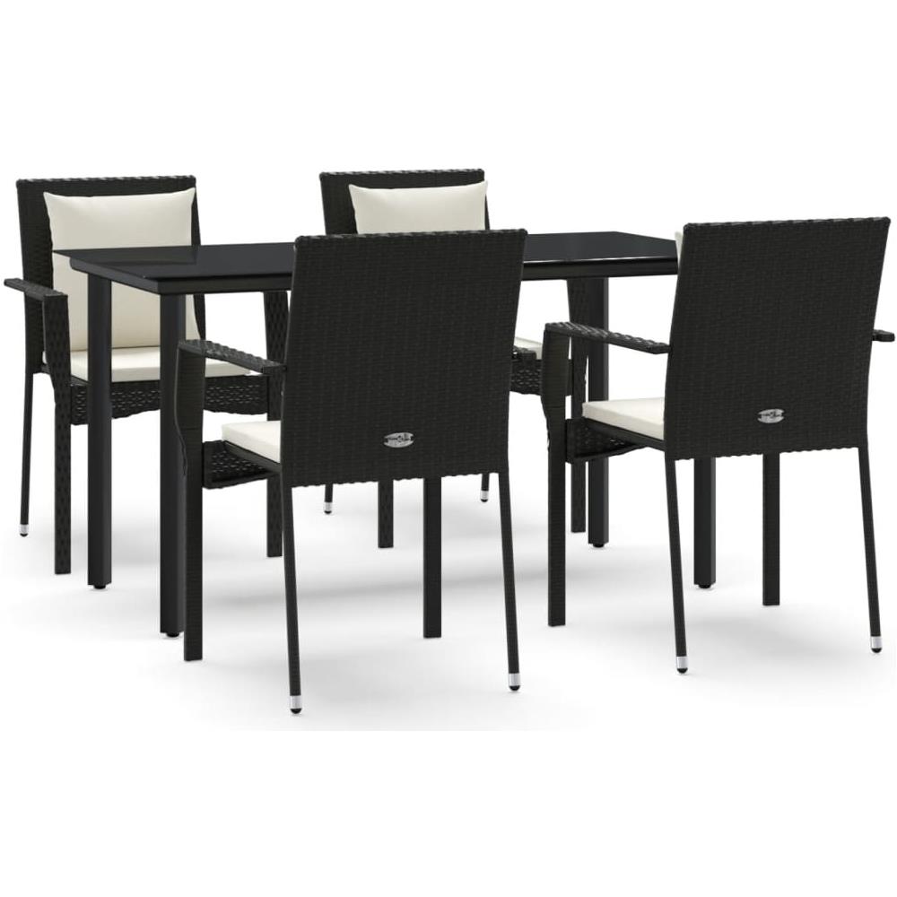Set Da Pranzo Da Giardino 5 Pz Nero Con Cuscini In Polyrattan - Foto 2