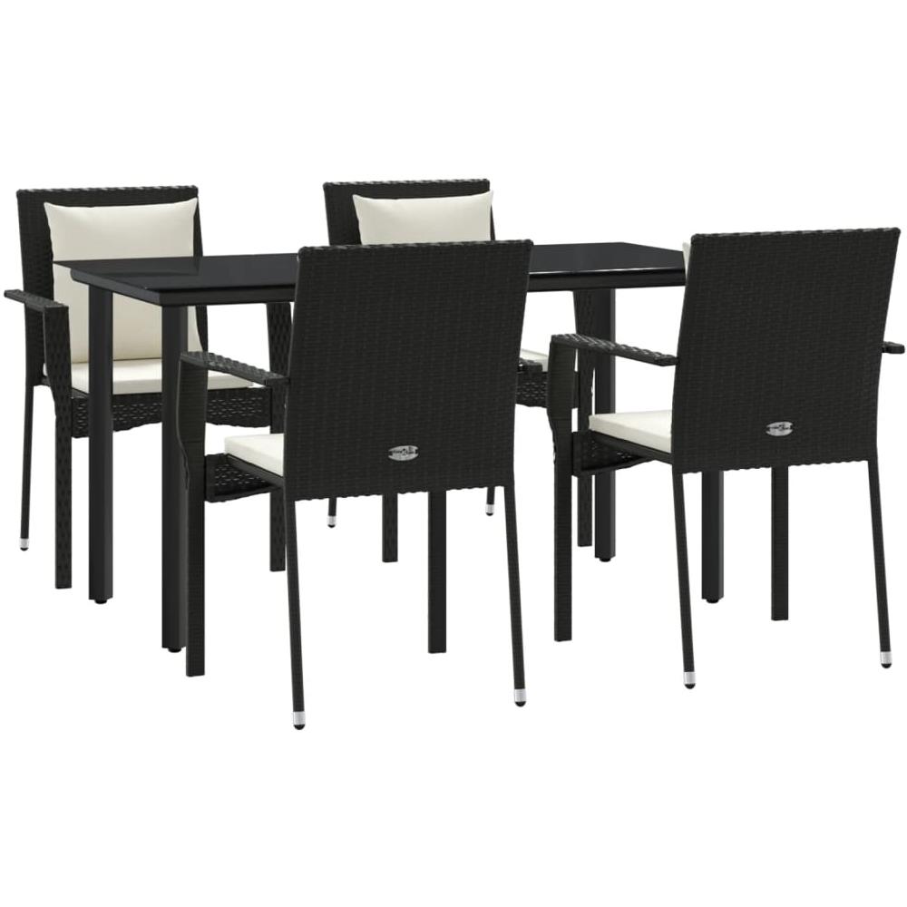 Set Da Pranzo Da Giardino 5 Pz Nero Con Cuscini In Polyrattan - Foto 3