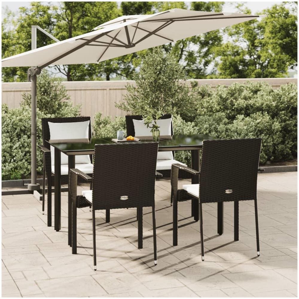 Set Da Pranzo Da Giardino 5 Pz Nero Con Cuscini In Polyrattan - Foto 1
