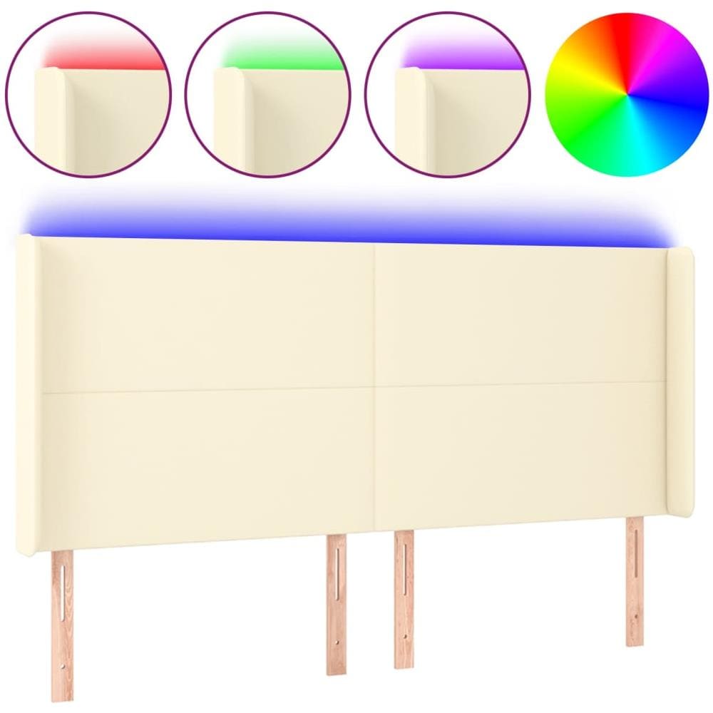 Testiera A Led Crema 183x16x118/128 Cm In Similpelle - Foto 2