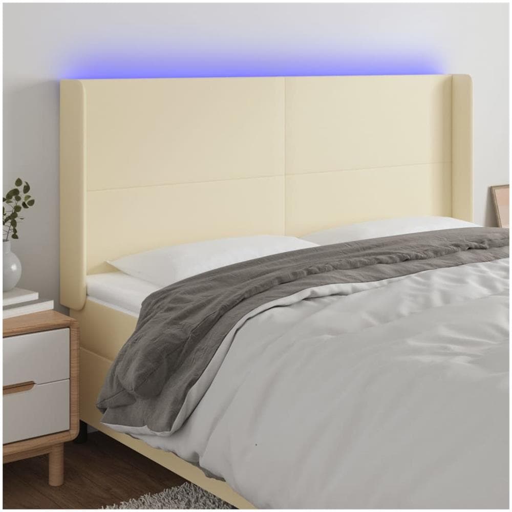 Testiera A Led Crema 183x16x118/128 Cm In Similpelle - Foto 1
