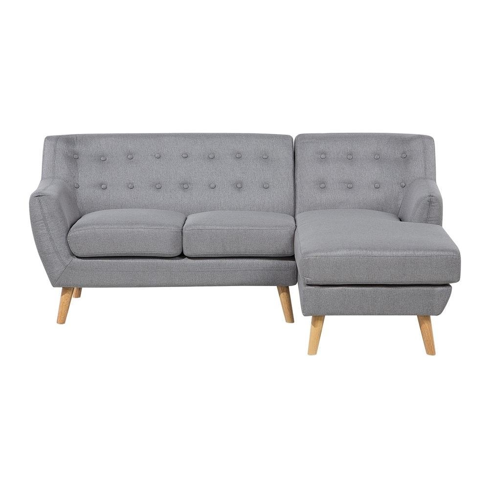 Divano Angolare Con Penisola In Tessuto Grigio Chiaro Motala - Foto 1