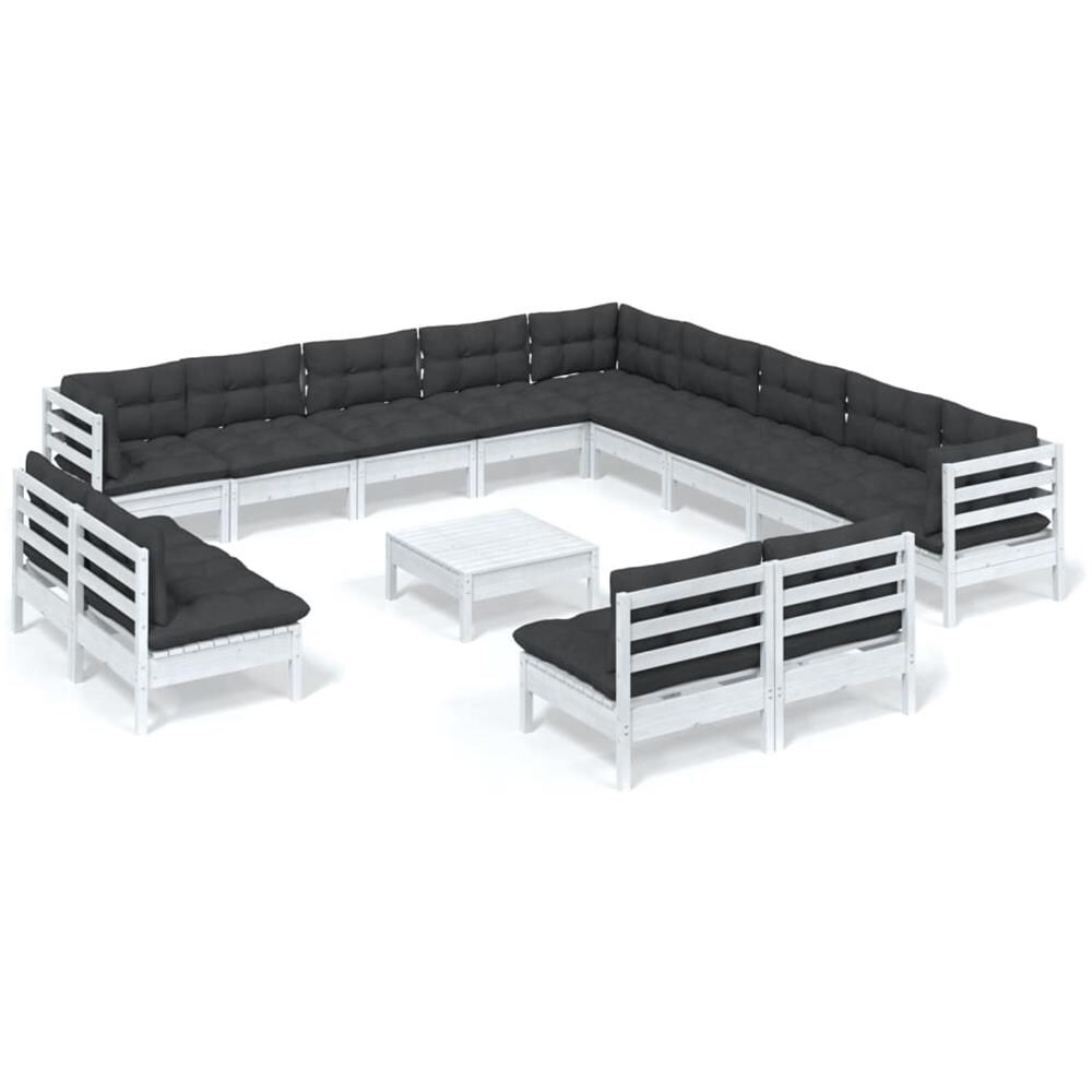 Set Divani Da Giardino 14 Pz Con Cuscini Bianchi Legno Di Pino - Foto 2