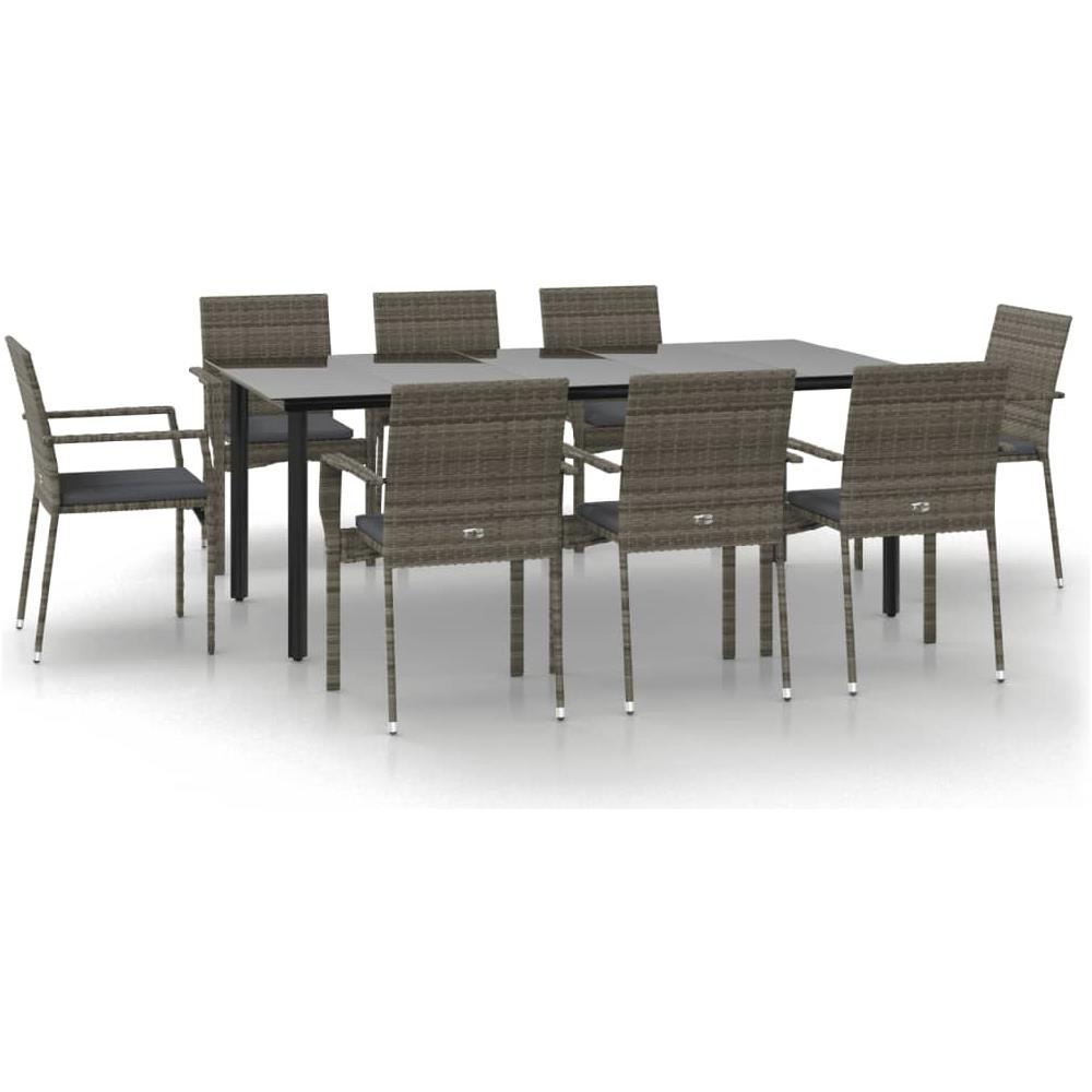 Set Salotto Giardino Con Cuscini 9 Pz Nero E Grigio Polyrattan - Foto 2