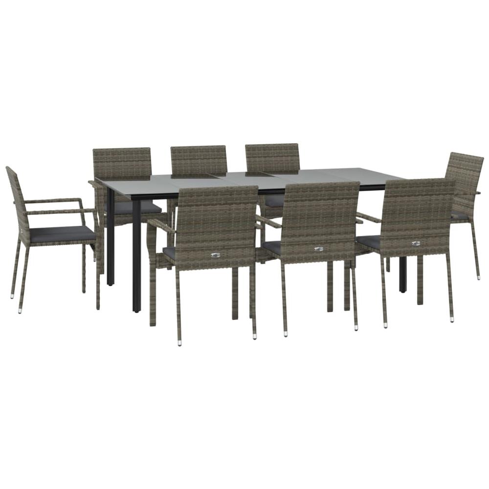 Set Salotto Giardino Con Cuscini 9 Pz Nero E Grigio Polyrattan - Foto 3