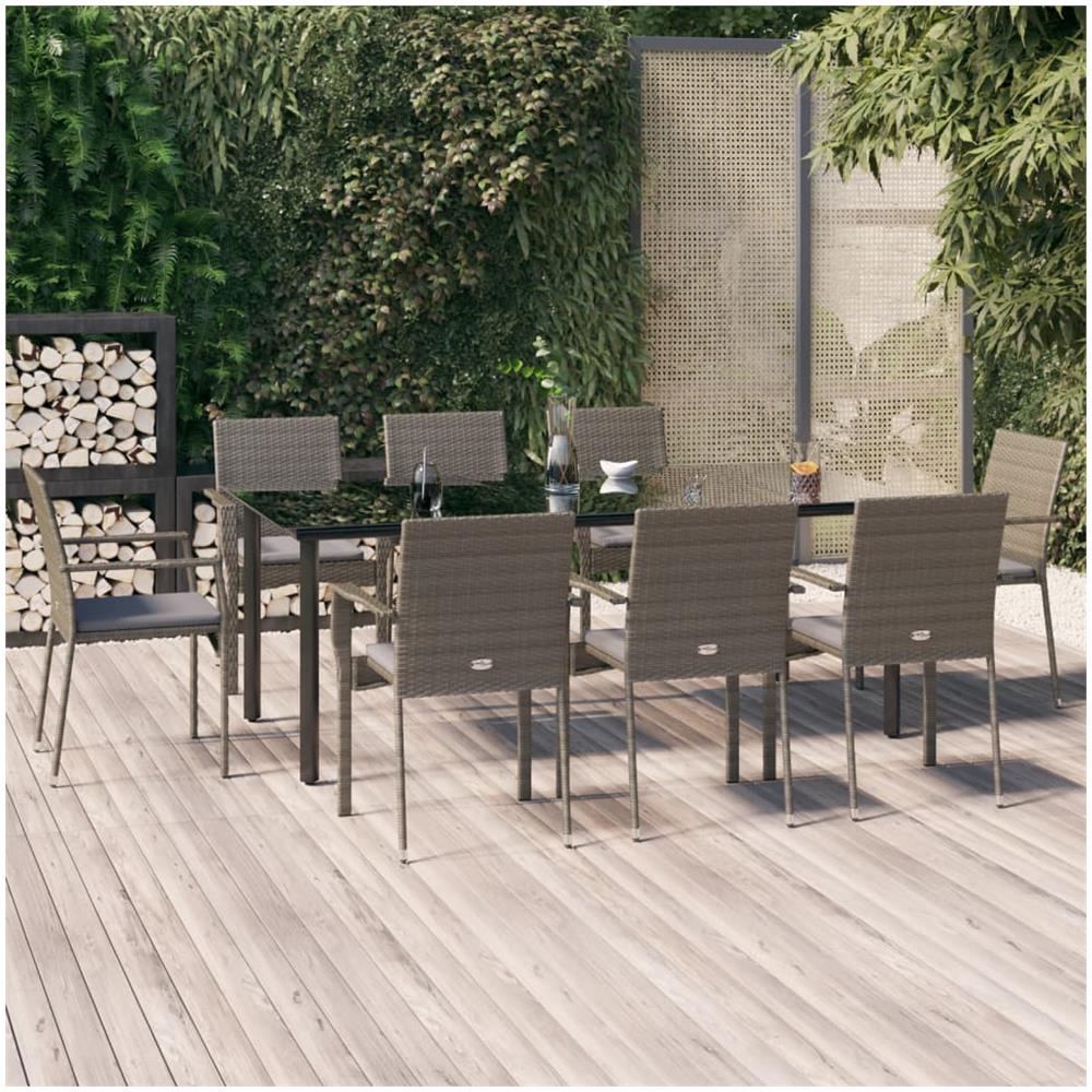 Set Salotto Giardino Con Cuscini 9 Pz Nero E Grigio Polyrattan - Foto 1