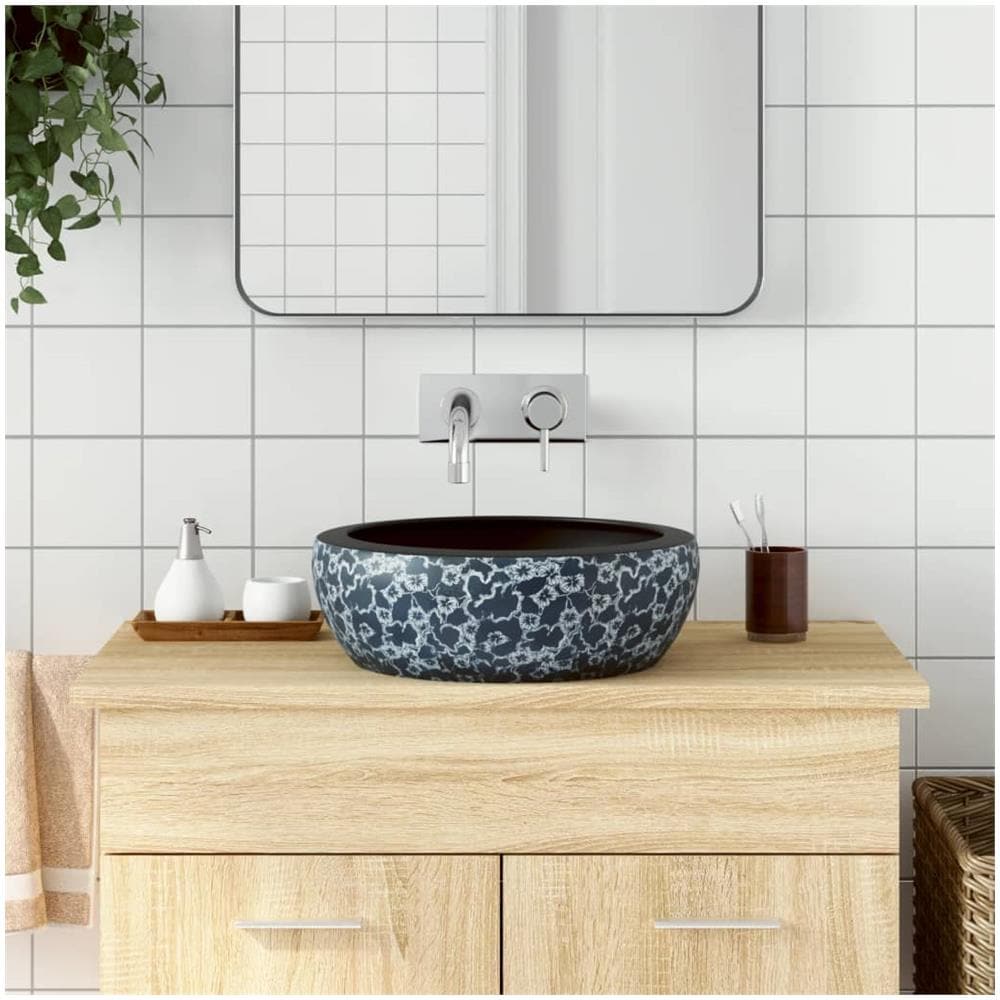 Lavabo Da Appoggio Nero E Blu Rotondo F41x14 Cm Ceramica - Foto 1
