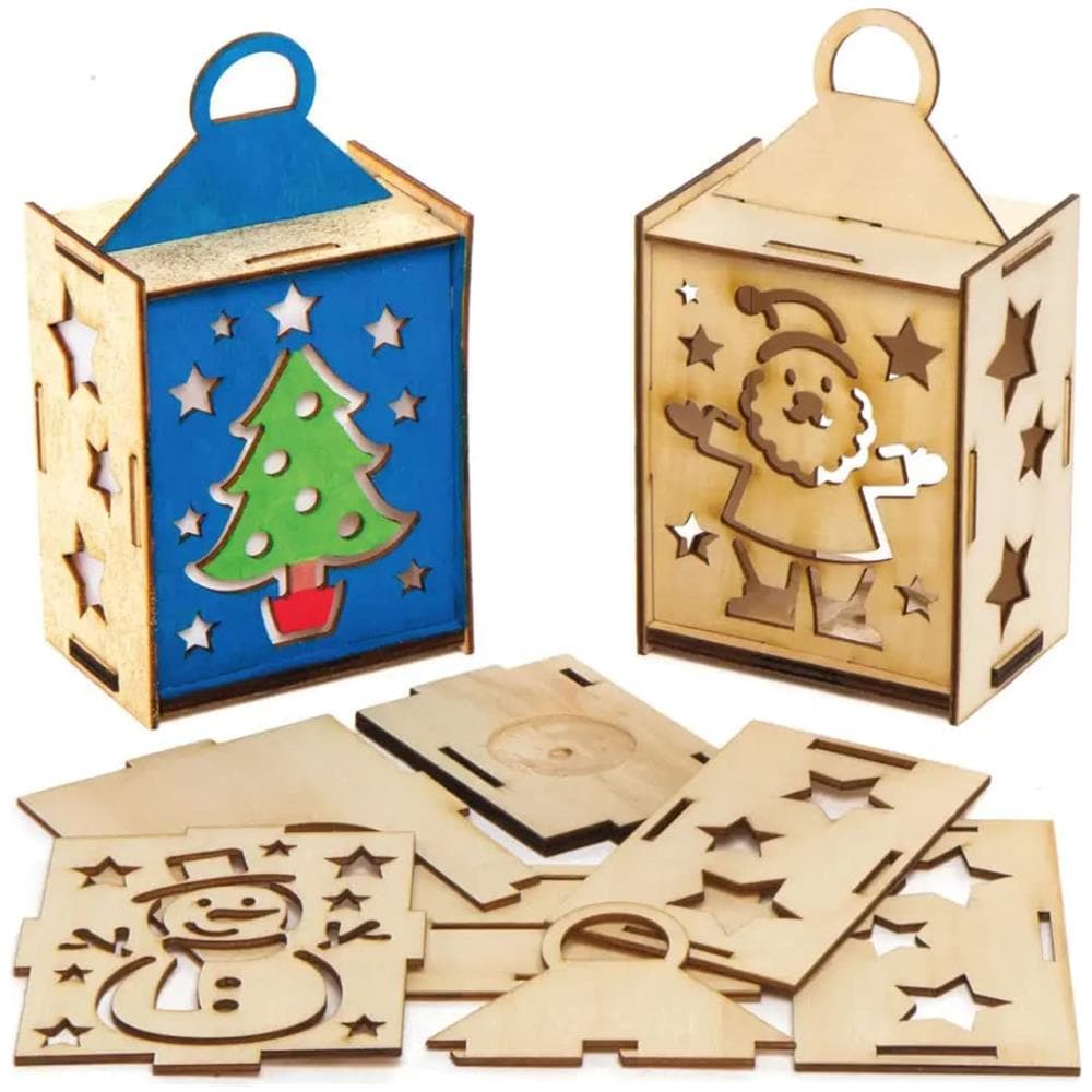 Ax557 Kit Lanterne Natalizie In Legno - Confezione Da 3, Colori Per La Lavorazione Del Legno In Pittura Per Attività Artistiche Per Bambini Durante Le Festività Natalizie - Foto 1