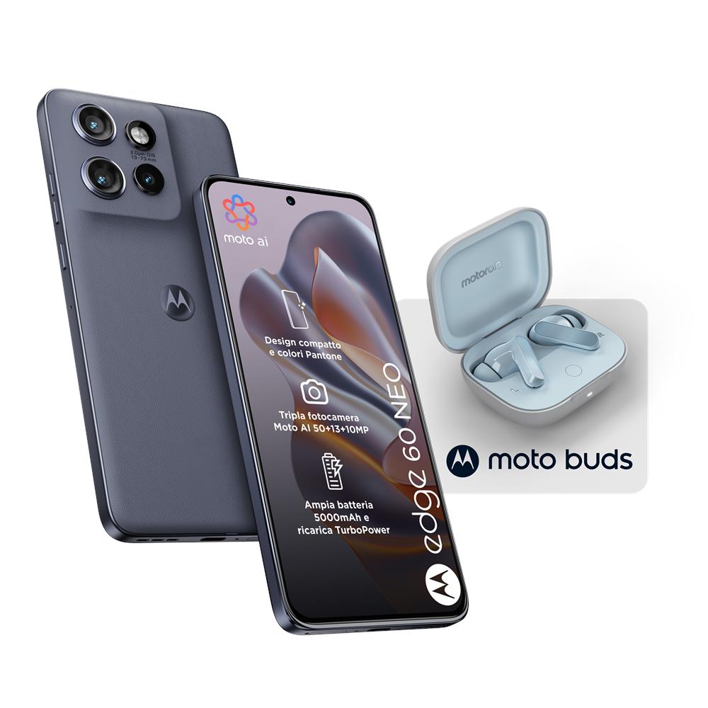 Pack Edge 60 Neo 5G 256GB 8GB Ram Display 6.36" pOLED Main Camera 50MP (f / 1,8) OIS DualSim (nano SIM+ eSIM) USB Type-C Android 15 Dimensity 7400 5200mAh Pantone Grisalle + Moto Buds - Foto 1