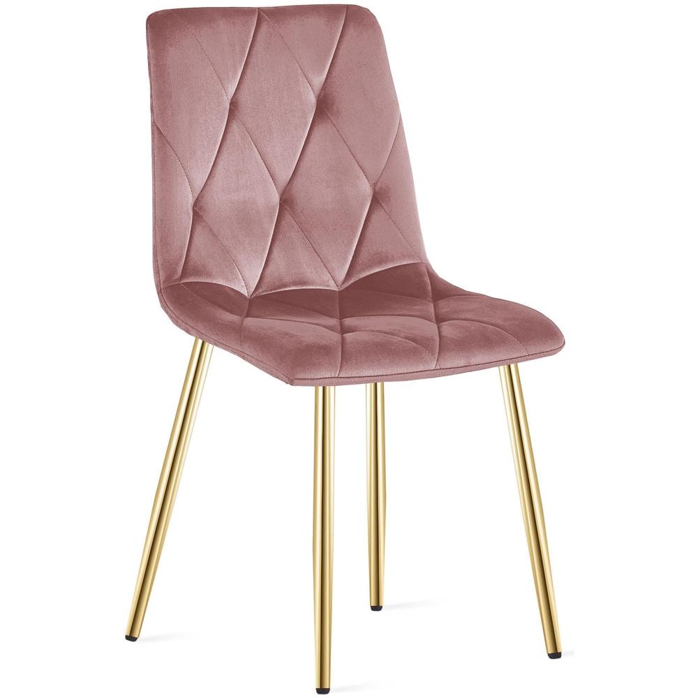 Sedia imbottita in velluto rosa TYRA con gambe dorate - Foto 1