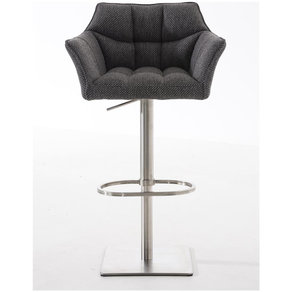 Sgabello Alto Bar Damaso I Sgabello Design Cucina Trapuntato in Tessuto con Braccioli E Schienale Imbottiti l Sedia Sgabello Bar Pub con Poggiapiedi Grigio Titanio Acciaio Inox - Foto 2