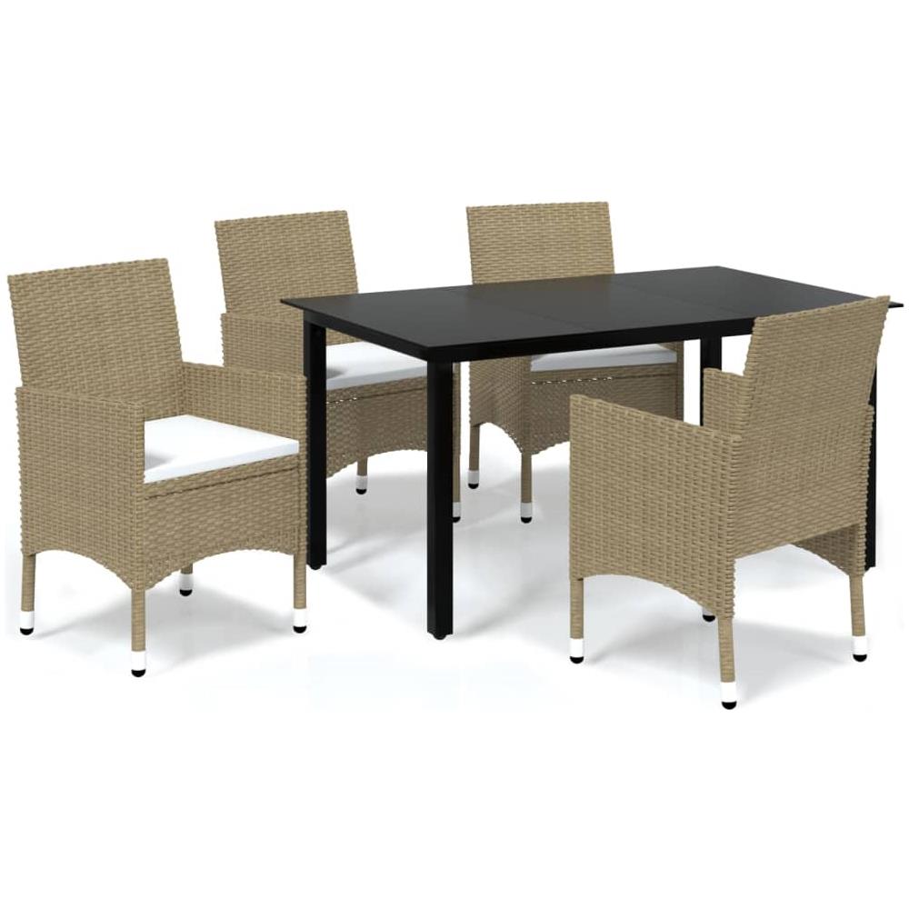 Set Pranzo Da Giardino 5 Pz Con Cuscini In Polyrattan Beige - Foto 2