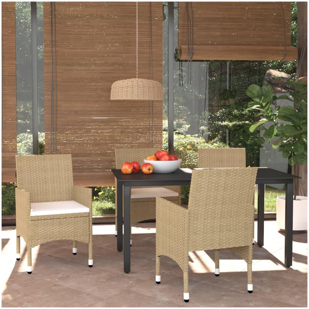 Set Pranzo Da Giardino 5 Pz Con Cuscini In Polyrattan Beige - Foto 1