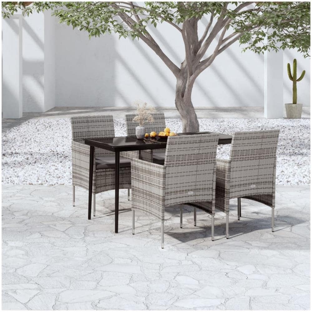 Set Da Pranzo Da Giardino Grigio E Nero 5 Pz Con Cuscini - Foto 1