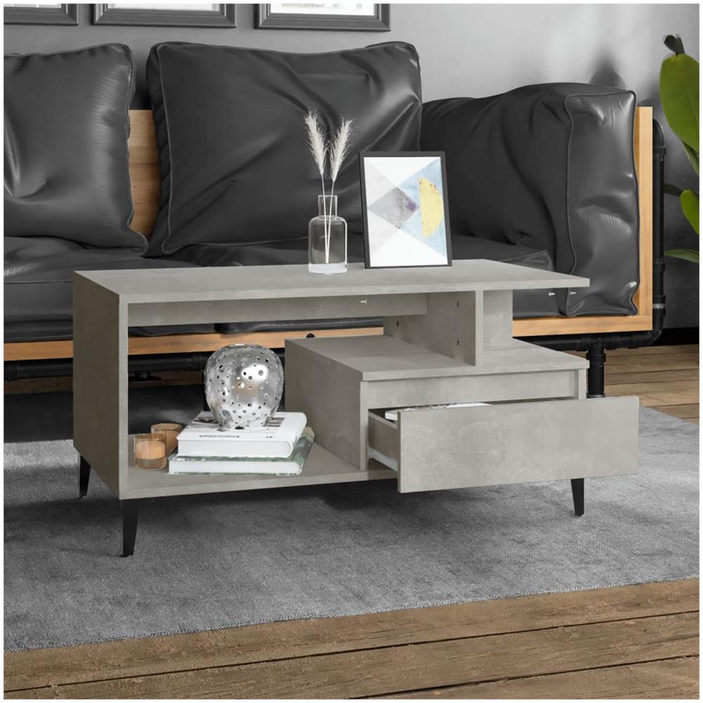 Tavolino Salotto Grigio Cemento 90x49x45 Cm Legno Multistrato - Foto 3