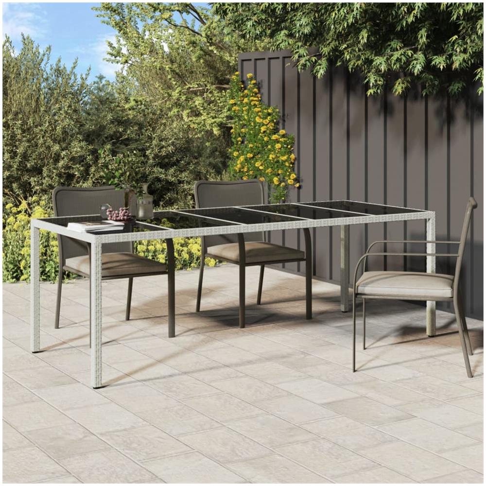 Tavolo Giardino Bianco 250x100x75 Cm Polyrattan Vetro Temperato - Foto 1