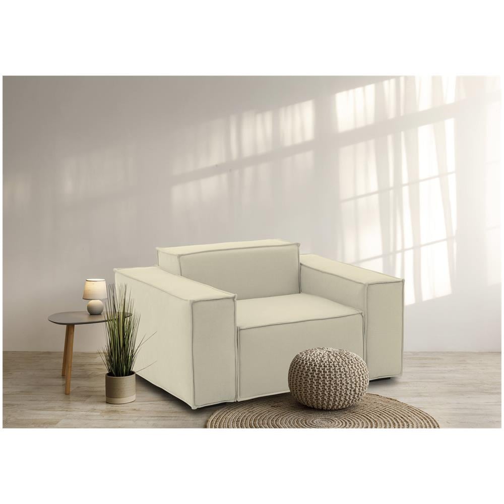 Poltrona Cristiana, Poltrona Da Salotto, 100% Made In Italy, Poltroncina Relax In Tessuto Imbottito, Cm 160x95h70, Beige - Foto 1