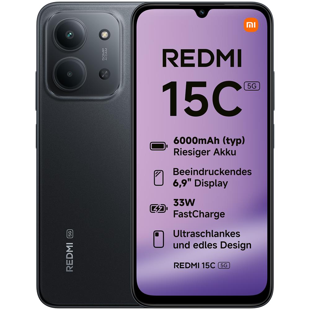Redmi 15C 5G 128GB 4GB Ram Display 6.9” Main Camera 50MP f / 1.8 Dual nanoSim USB Type-C Dimensity 6300 6000mAh Minight Black - Foto 1