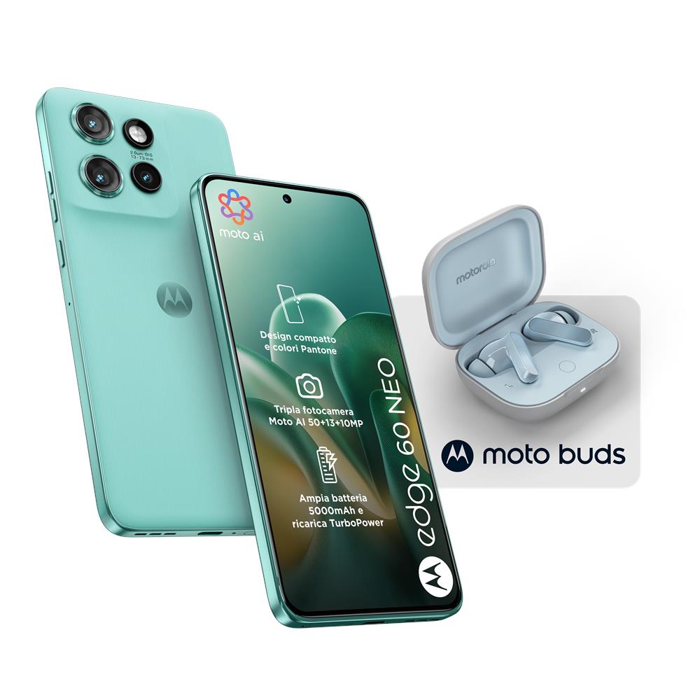 Pack Edge 60 Neo 5G 256GB 8GB Ram Display 6.36" pOLED Main Camera 50MP (f / 1,8) OIS DualSim (nano SIM+ eSIM) USB Type-C Android 15 Dimensity 7400 5200mAh Pantone Frostbite + Moto Buds - Foto 1