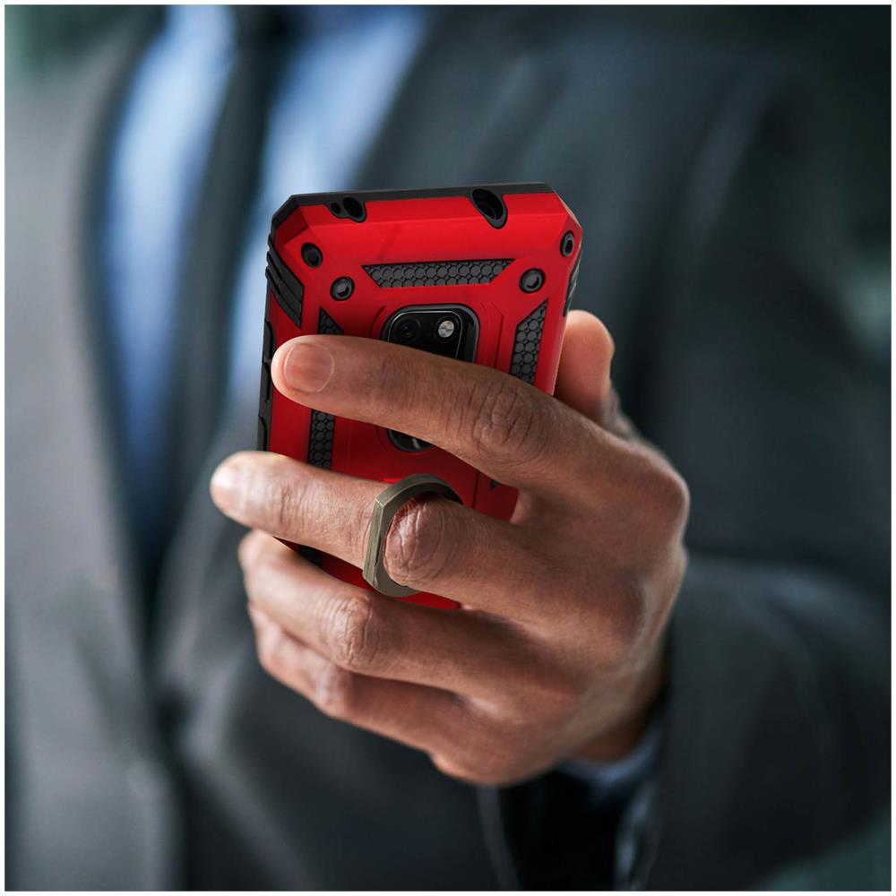 Cover Huawei Mate 20 Bi-materia Rigida Morbida Anello Magnetico Stand Rosso - Foto 2