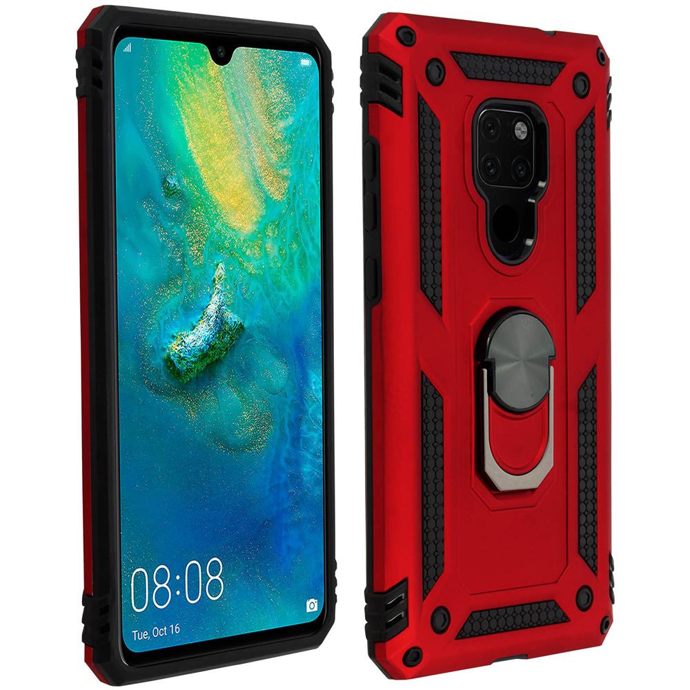 Cover Huawei Mate 20 Bi-materia Rigida Morbida Anello Magnetico Stand Rosso - Foto 1