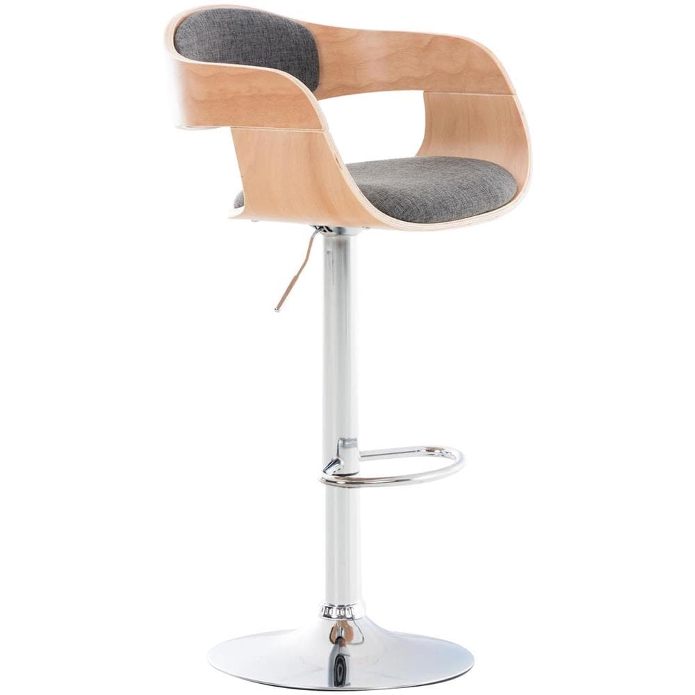 Sgabello rétro Kingston con Braccioli - Sgabello Bar Girevole 360° in Tessuto e Legno I Sgabello Alto Bancone Regolabile 63 - 77 cm Natura / Grigio Chiaro - Foto 1