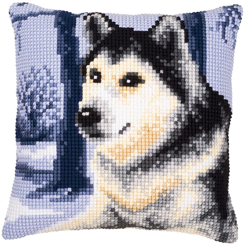 Pn-0008775, Cuscino Con Kit Per Punto Croce, Motivo: Husky, Multicolore (multicolor)  - Foto 1