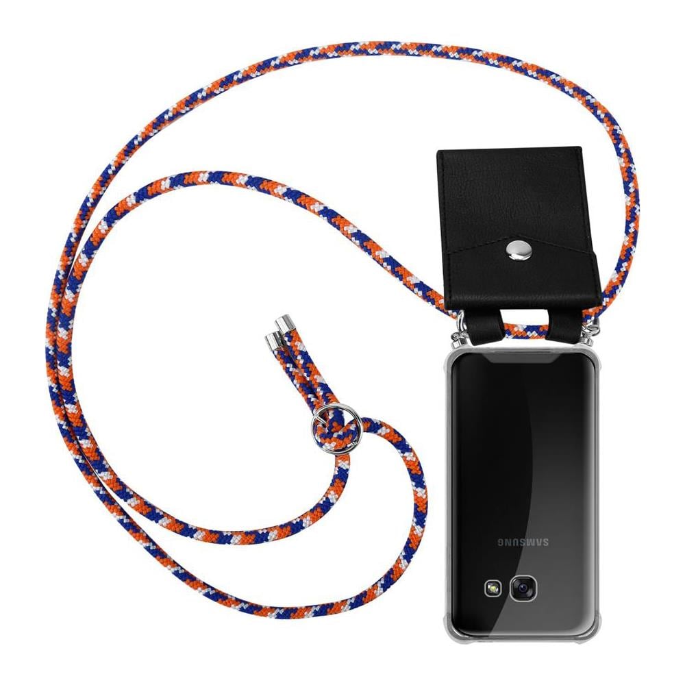 Catena Di Telefoni Cellulari Compatibile Con Samsung Galaxy A5 2017 In Arancio Blu Bianco - Coperchio Protettivo In Silicone Con Anelli D'argento, Cinturino In Corda E Custodia Staccabile - Foto 1