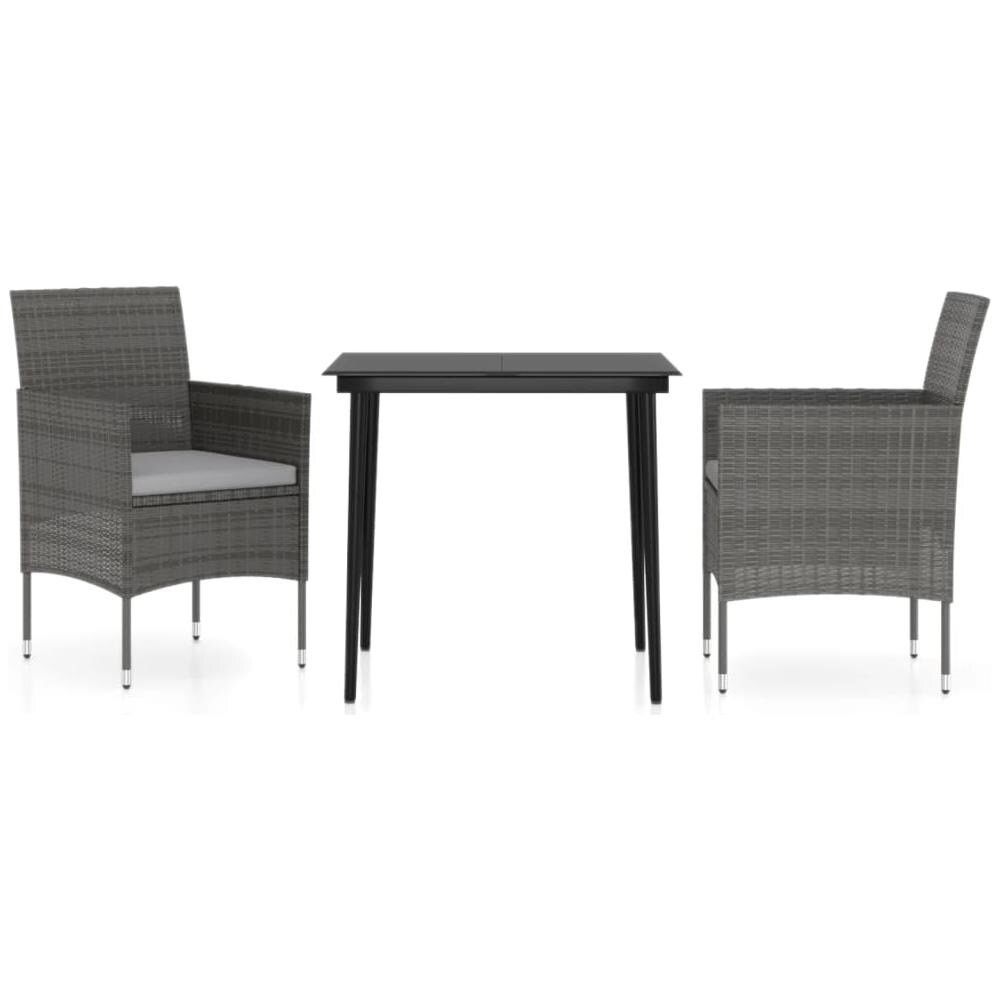 Set Da Pranzo Per Giardino 3 Pz Con Cuscini Grigio E Nero - Foto 2