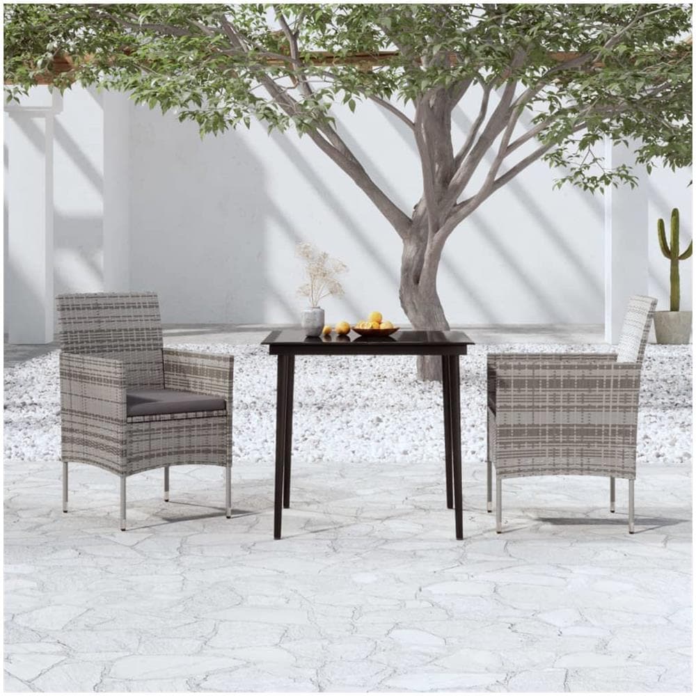 Set Da Pranzo Per Giardino 3 Pz Con Cuscini Grigio E Nero - Foto 1