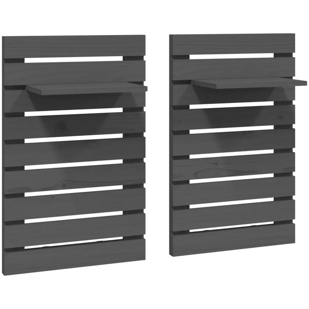 Mensole Da Letto A Parete 2 Pz Grigio Legno Massello Di Pino - Foto 2
