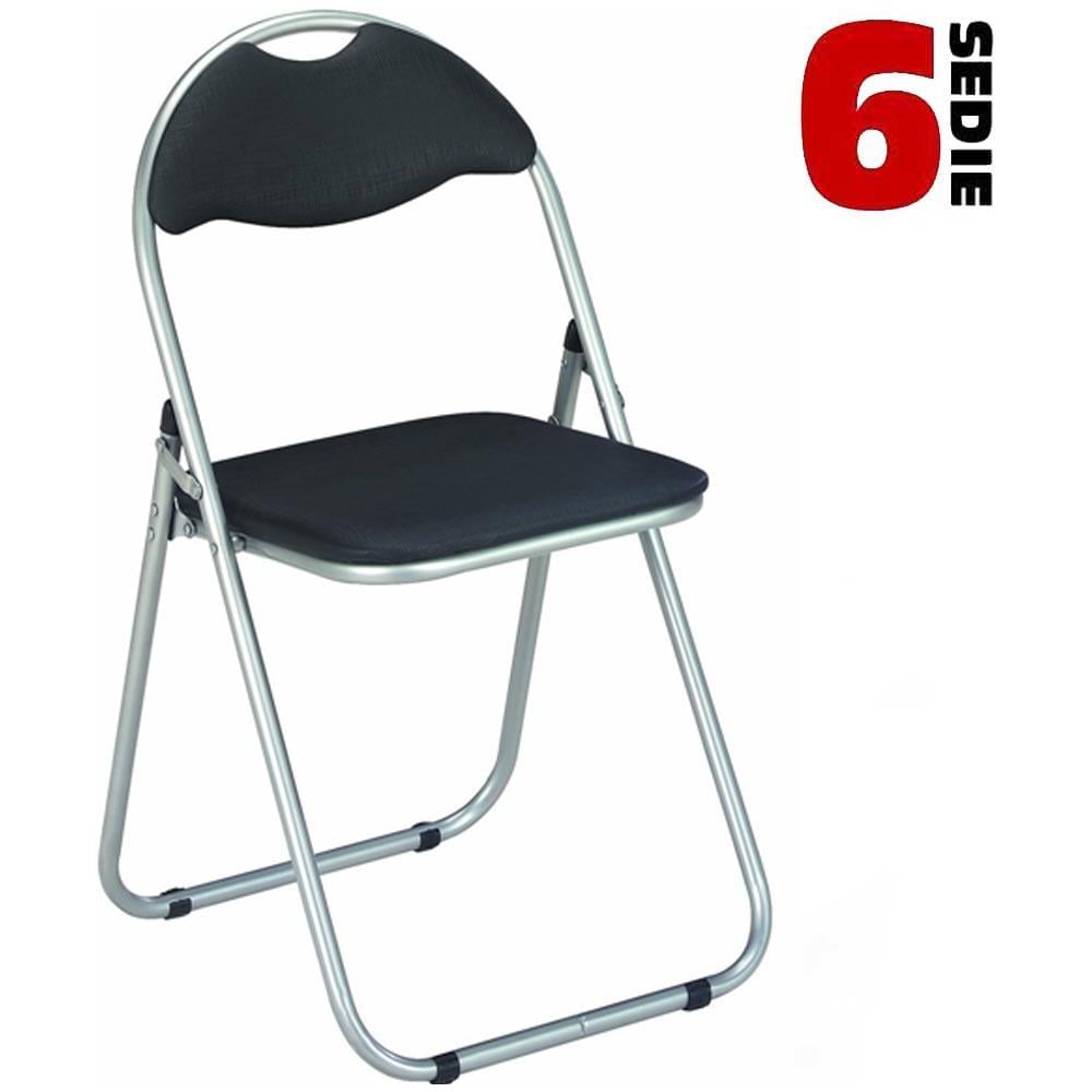 Set 6 Pezzi Sedie Imbottite Pieghevoli Colore Nero Struttura Silver Sedia Metal - Foto 1
