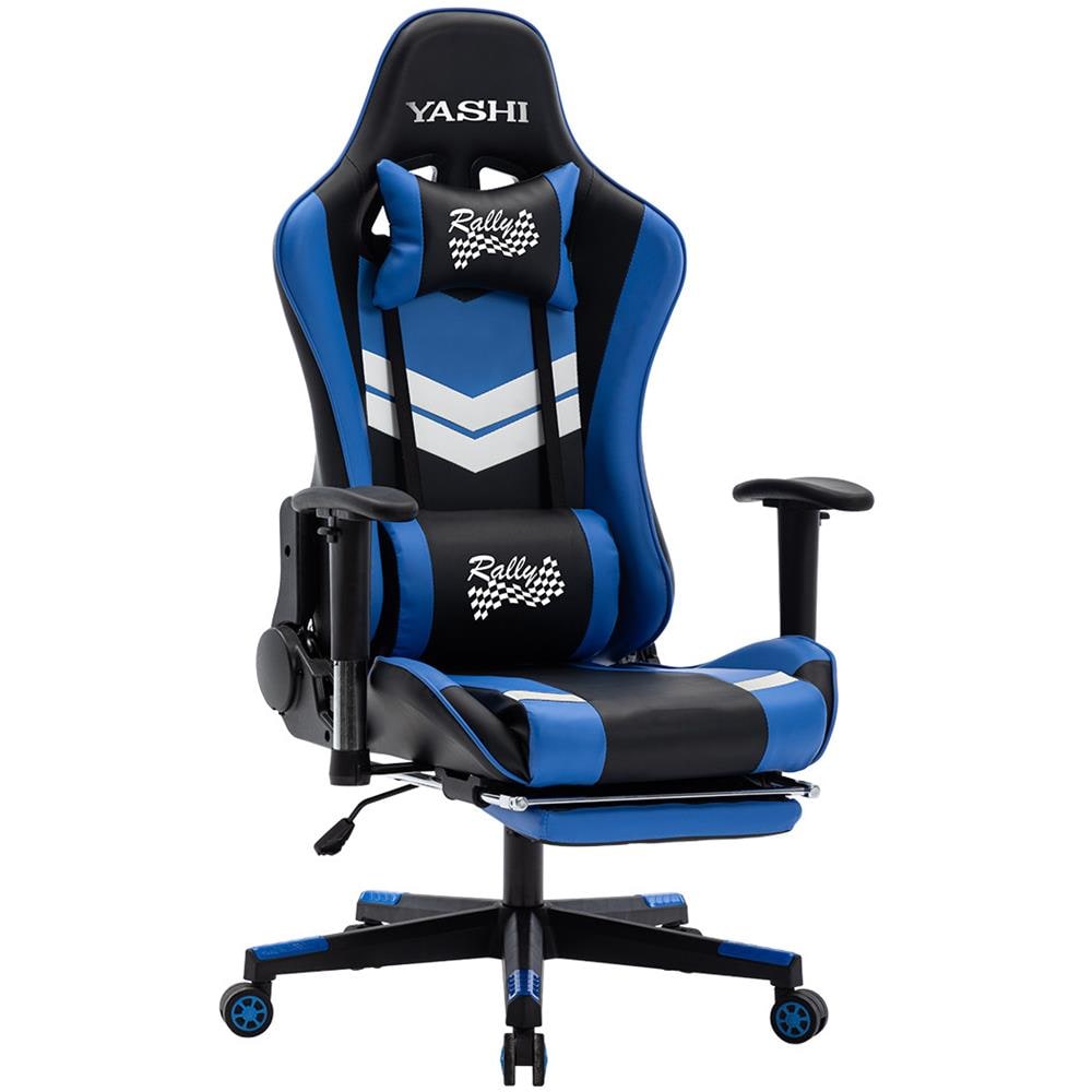 Sedia Gaming Blu Con Poggiapiedi Imbottita Con Poggiatesta, Schienale Reclinabile Max 135, Cu - Foto 1