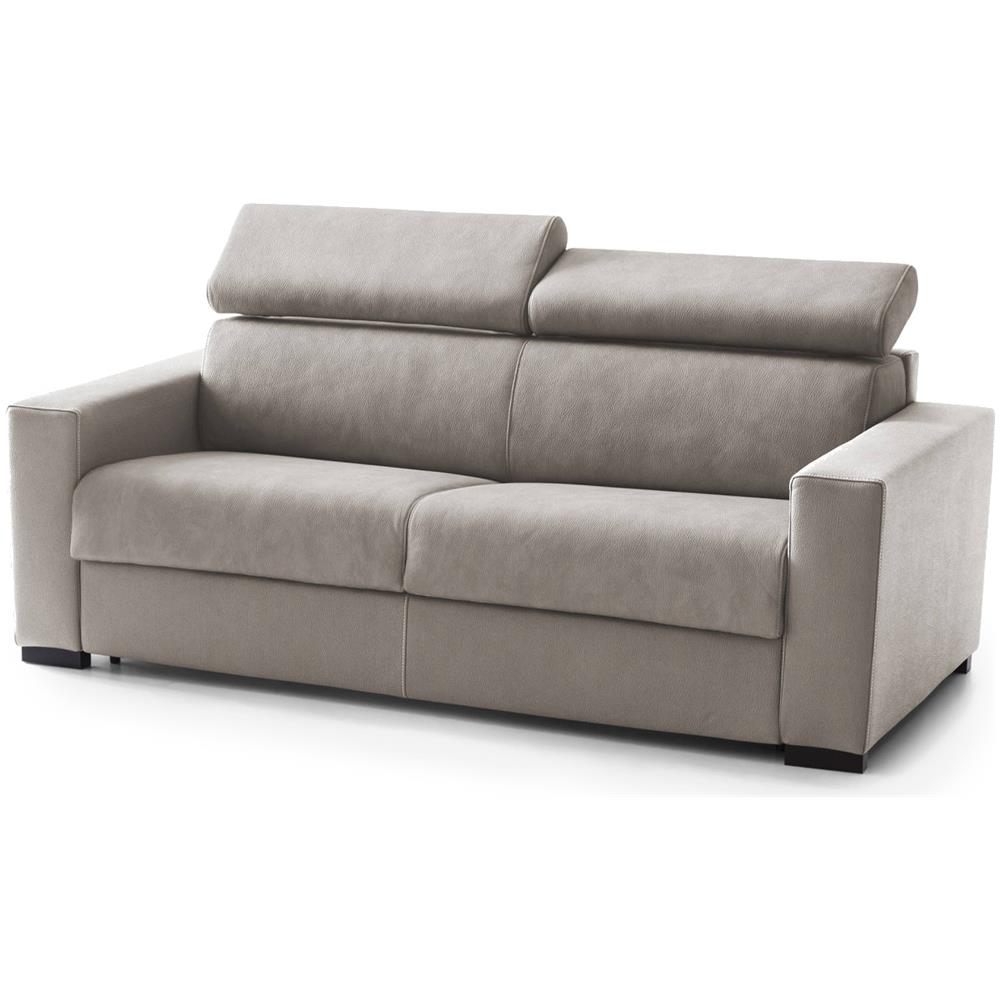 Divano Letto Aisha, Divano A 3 Posti, 100% Made In Italy, Sofà Soggiorno Con Apertura Girevole, Con Poggiatesta Regolabili E Braccioli Slim, Cm 200x95h85, Tortora - Foto 2