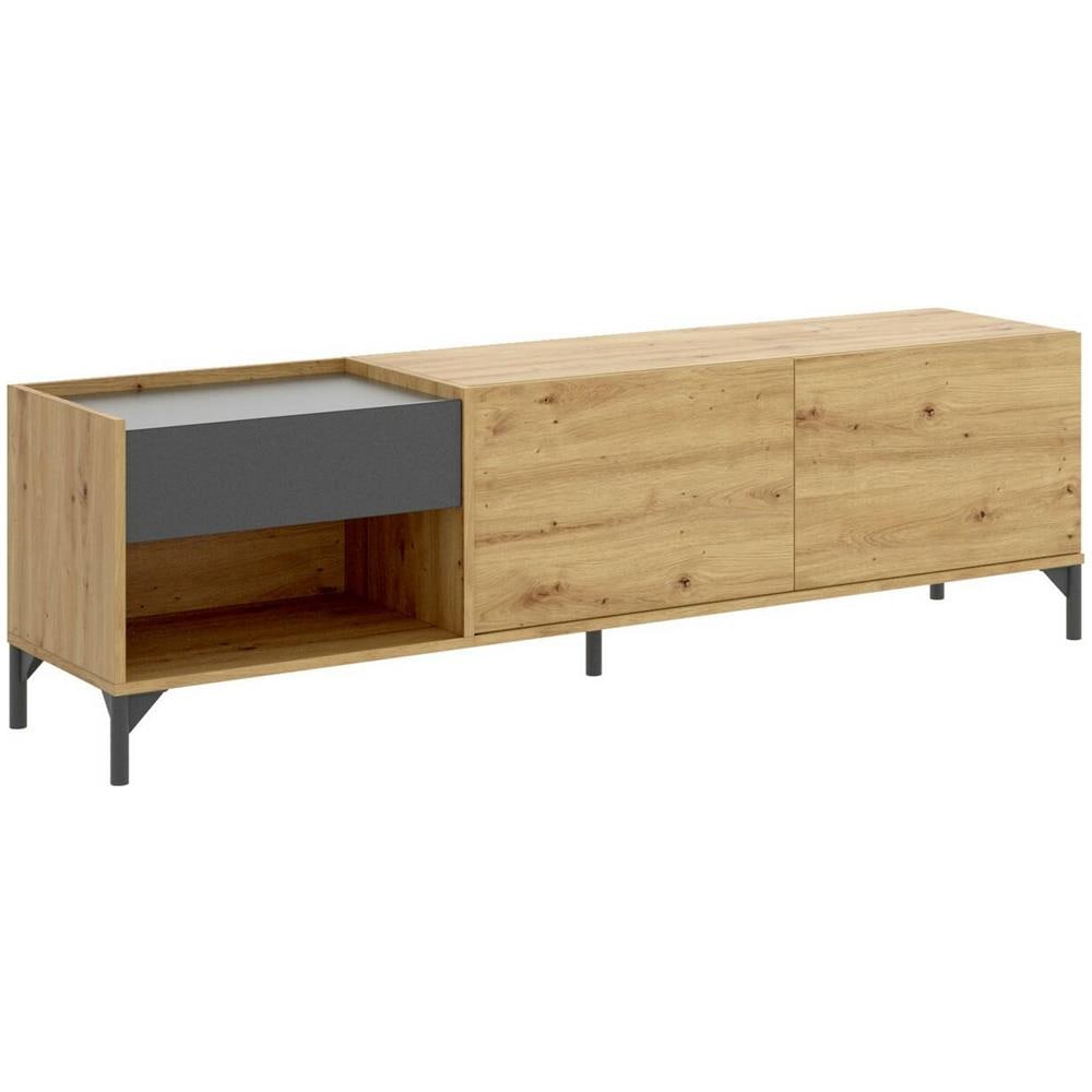 Mobile Porta Tv Cengalo, Credenza Bassa Da Soggiorno, Madia Da Salotto Per Televisione, 164x39h49 Cm, Rovere Nodi E Antracite - Foto 2