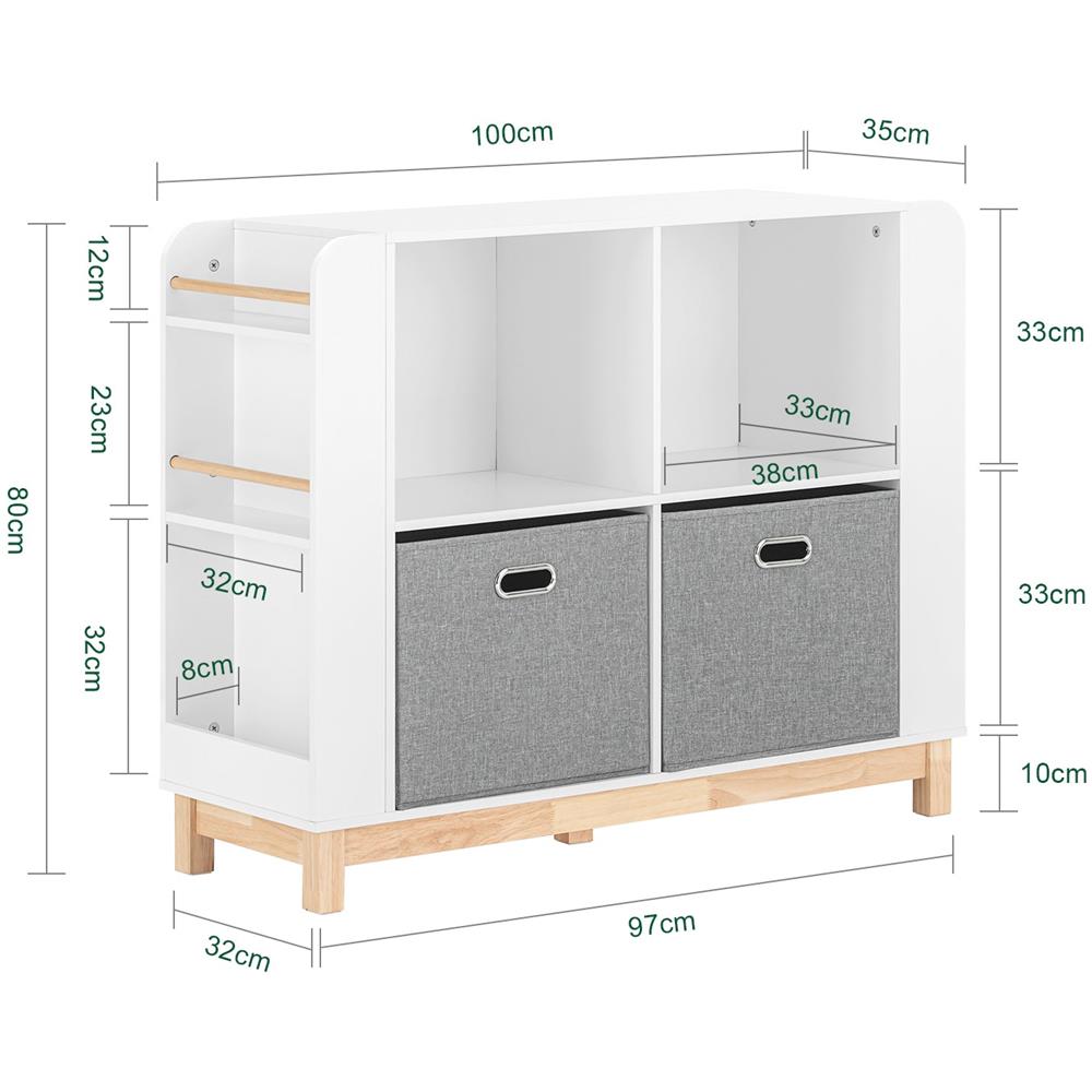 Libreria Per Bambini Scaffale Portaoggetti Mobili Per Cameretta Con Due Cassetti In Tessuto Non Tessuto Bianco Naturale 100x35x80cm Kmb85-w - Foto 2