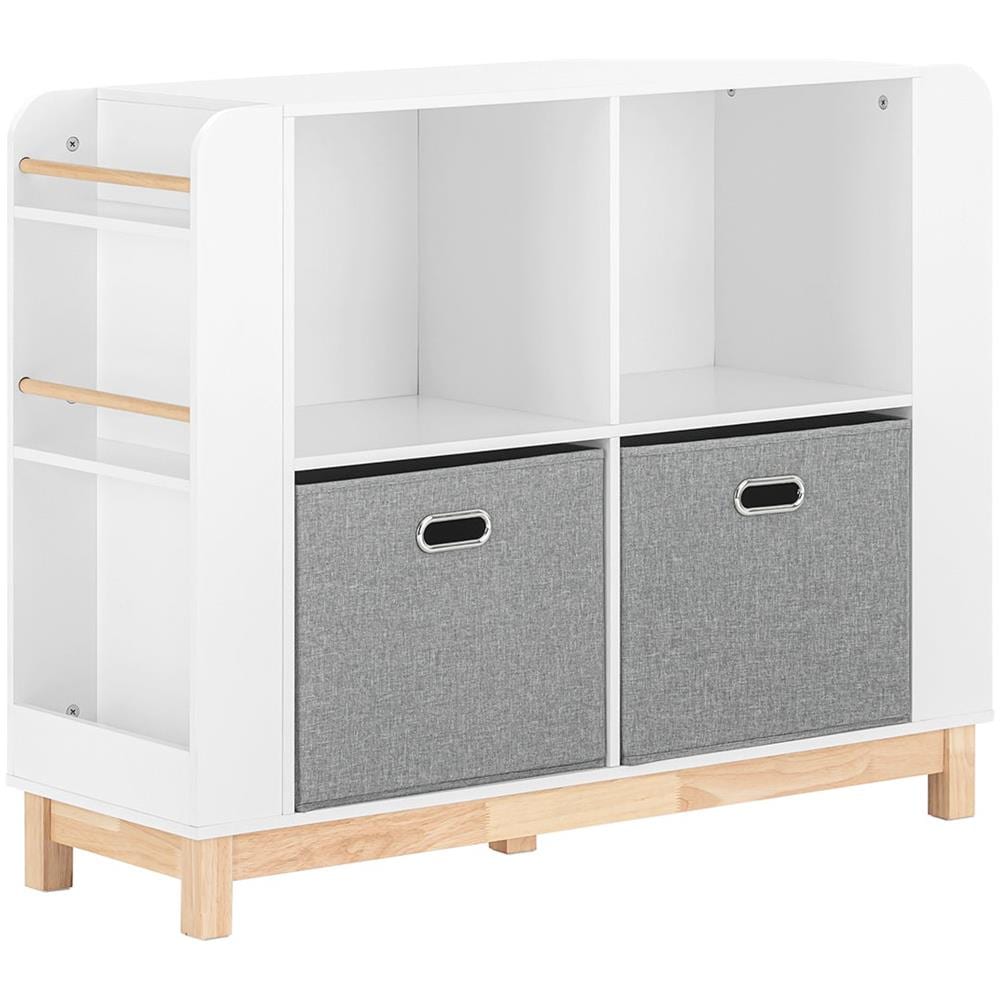 Libreria Per Bambini Scaffale Portaoggetti Mobili Per Cameretta Con Due Cassetti In Tessuto Non Tessuto Bianco Naturale 100x35x80cm Kmb85-w - Foto 1