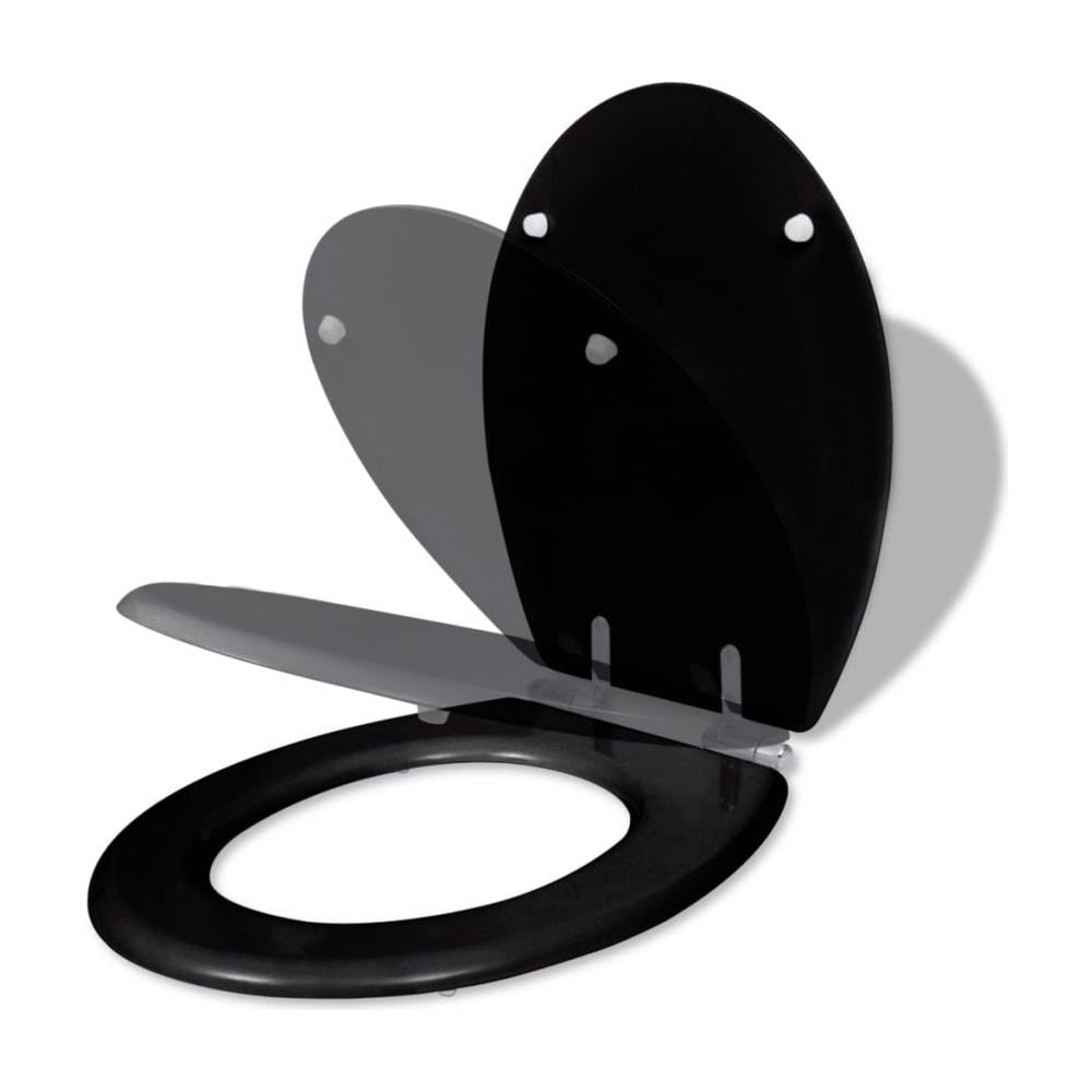 Sedile Wc In Mdf Coperchio Chiusura Agevole Con Disegno Semplice Nero - Foto 1