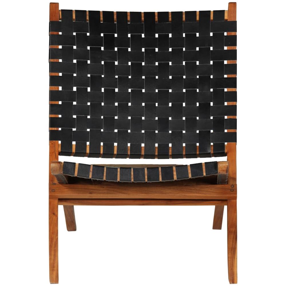 Sedia A Sdraio Vera Pelle 59x72x79cm Strisce Incrociate Nera - Foto 2