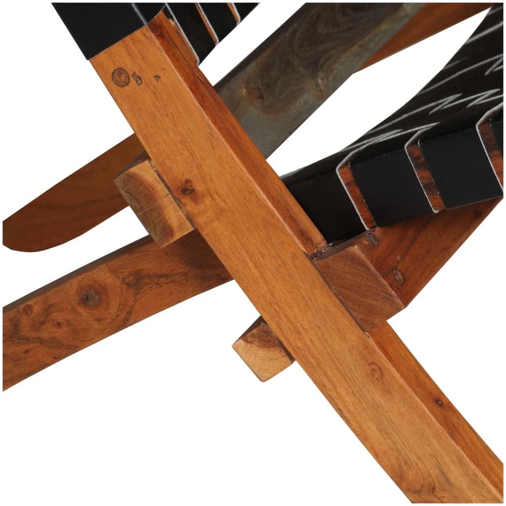 Sedia A Sdraio Vera Pelle 59x72x79cm Strisce Incrociate Nera - Foto 7