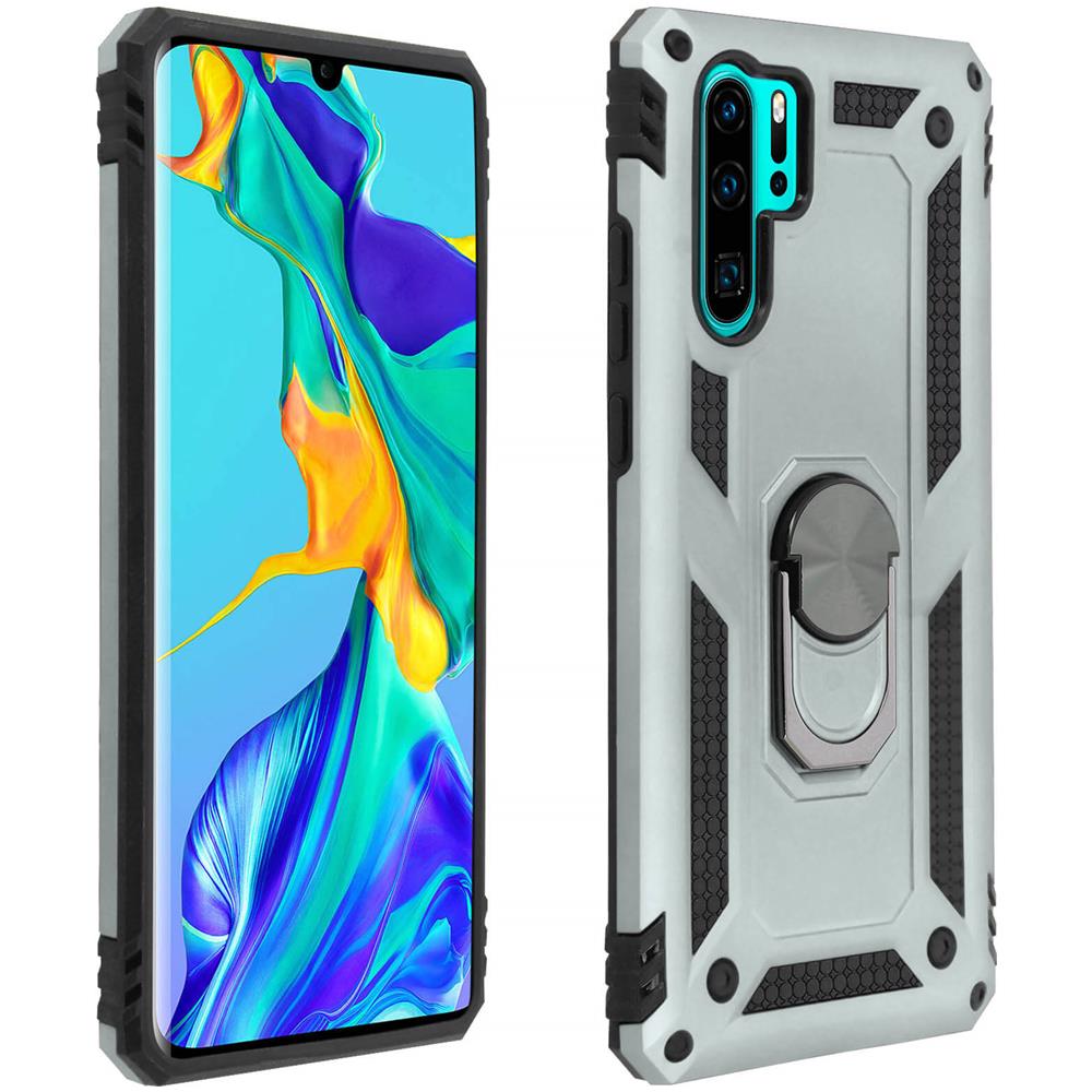 Cover Huawei P30 Pro Bi-materia Rigida Morbida Anello Magnetico Stand Argento - Foto 1