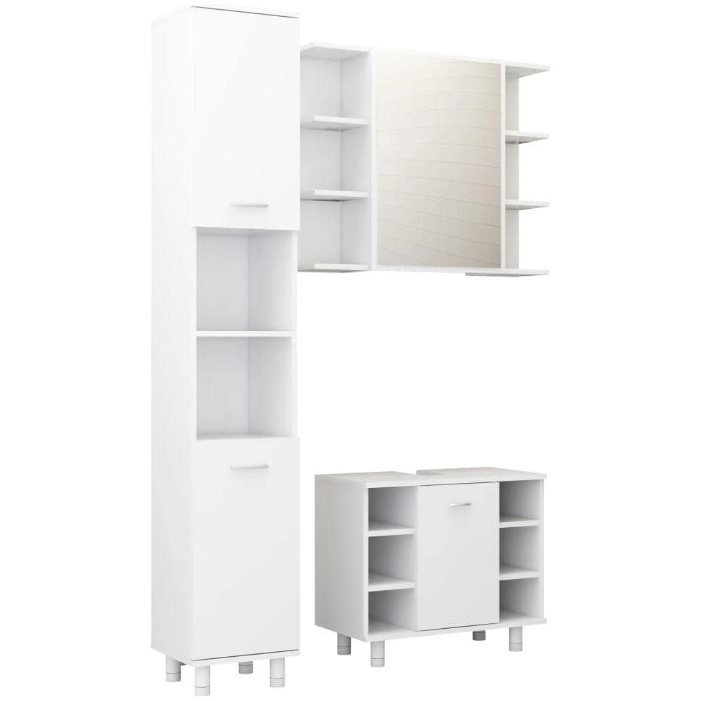 Set Mobili da Bagno 3 pz Bianco in Truciolato - Foto 2