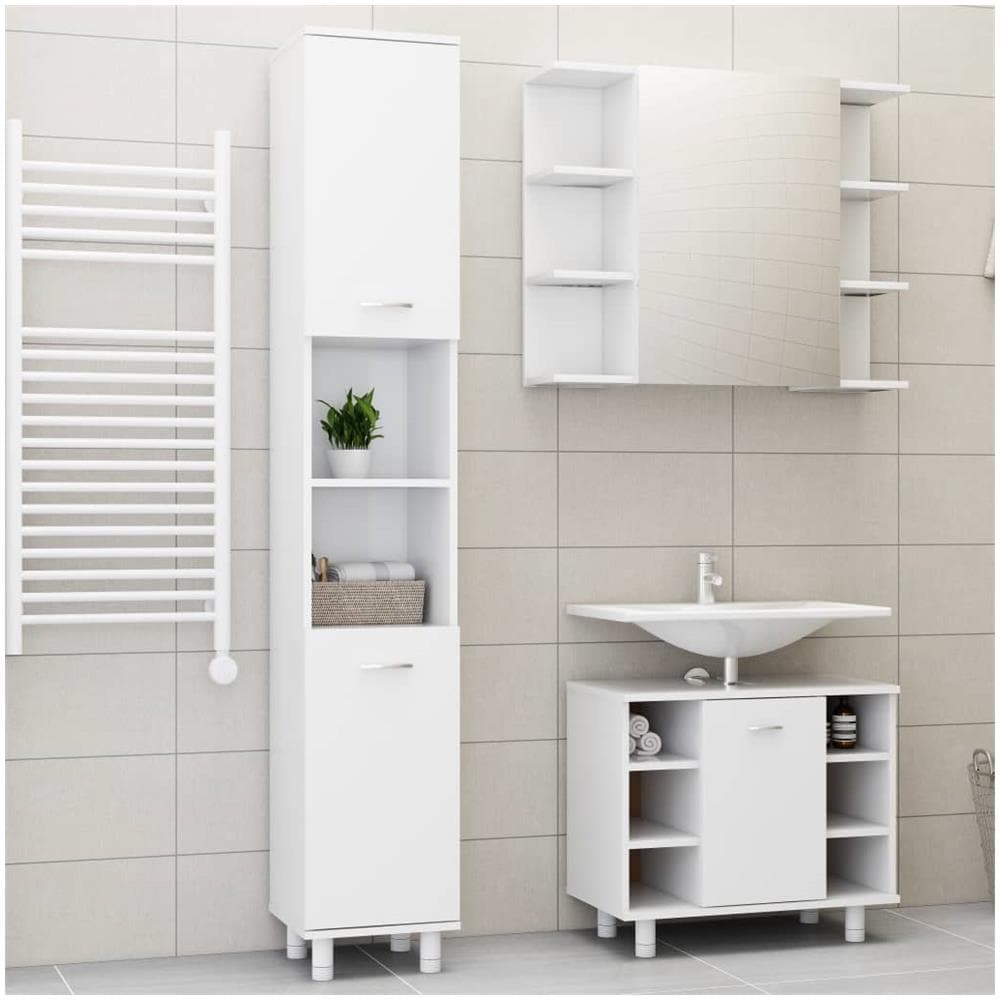 Set Mobili da Bagno 3 pz Bianco in Truciolato - Foto 1