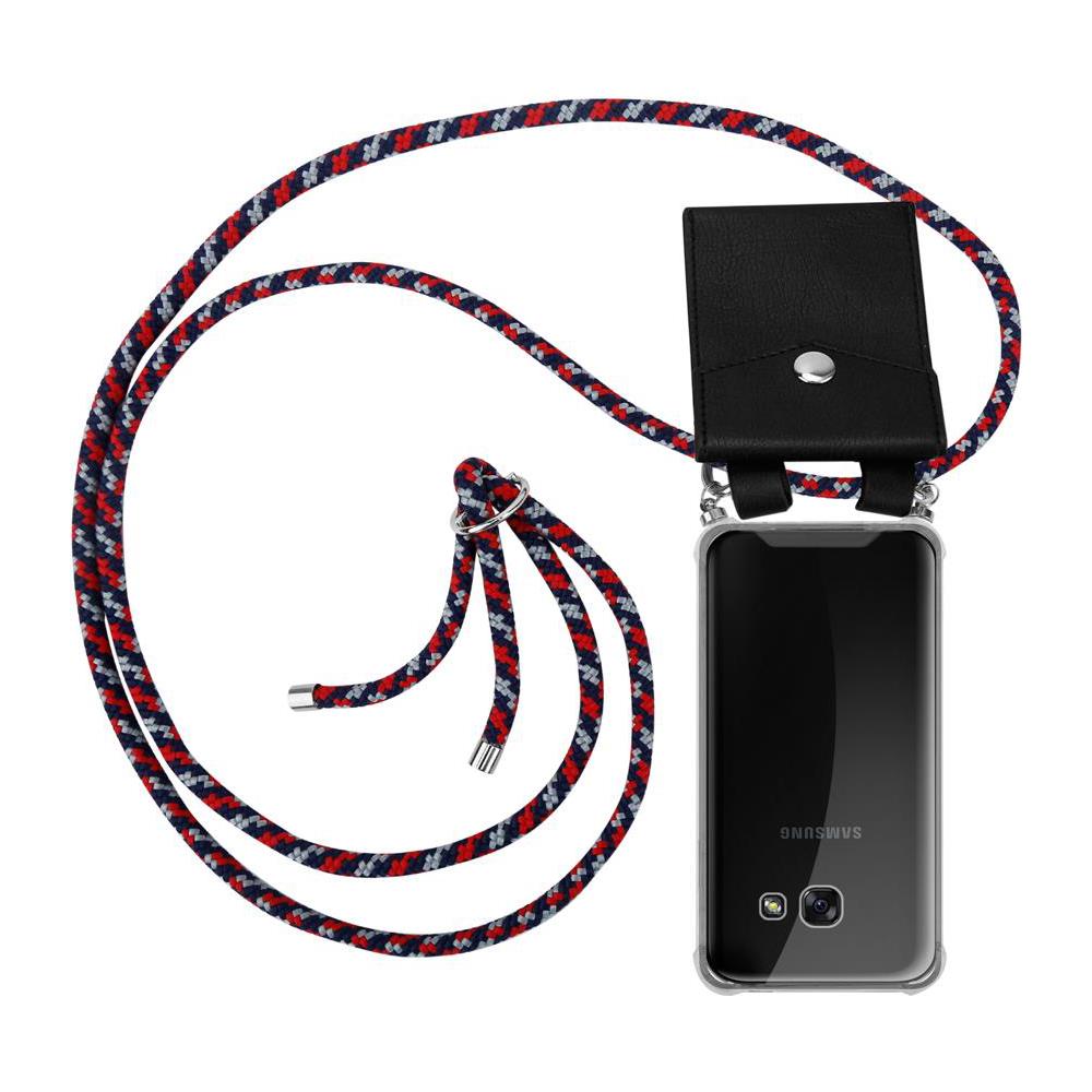 Catena Di Telefoni Cellulari Compatibile Con Samsung Galaxy A5 2017 In Rosso Blu Bianco - Coperchio Protettivo In Silicone Con Anelli D'argento, Cinturino In Corda E Custodia Staccabile - Foto 1