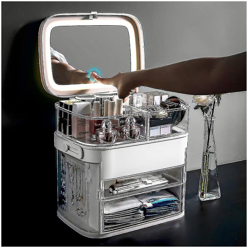 Organizzatore Trucco Con Specchio LED - Trousse Da Viaggio 3 Luci, Portatile Per Makeup E Gioielli (Bianco) - Foto 8