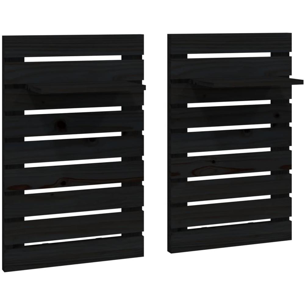 Mensole Da Letto A Parete 2 Pz Nero Legno Massello Di Pino - Foto 2