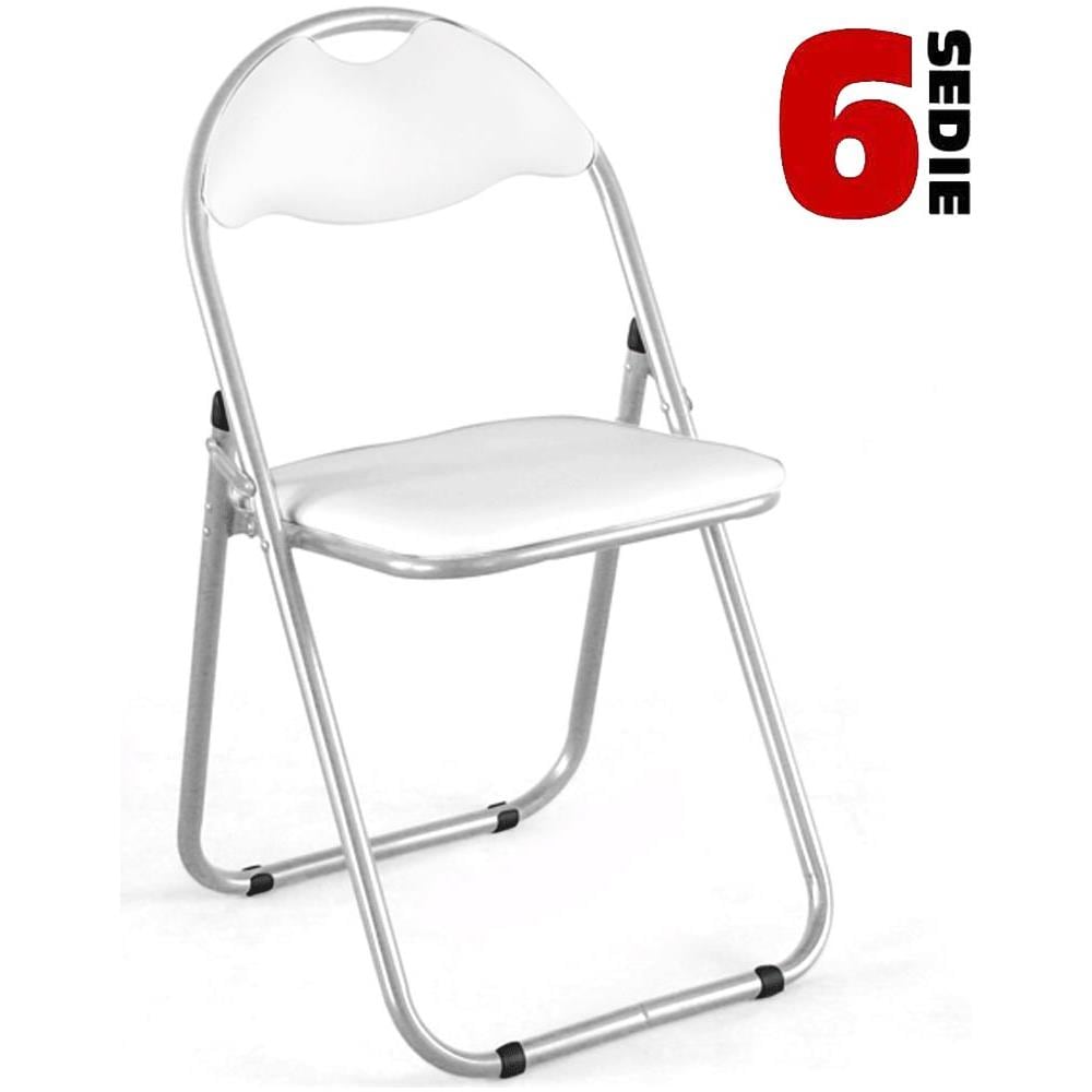 Set 6 Pezzi Sedie Imbottite Pieghevoli Colore Sedia Bianco Struttura Silver - Foto 1